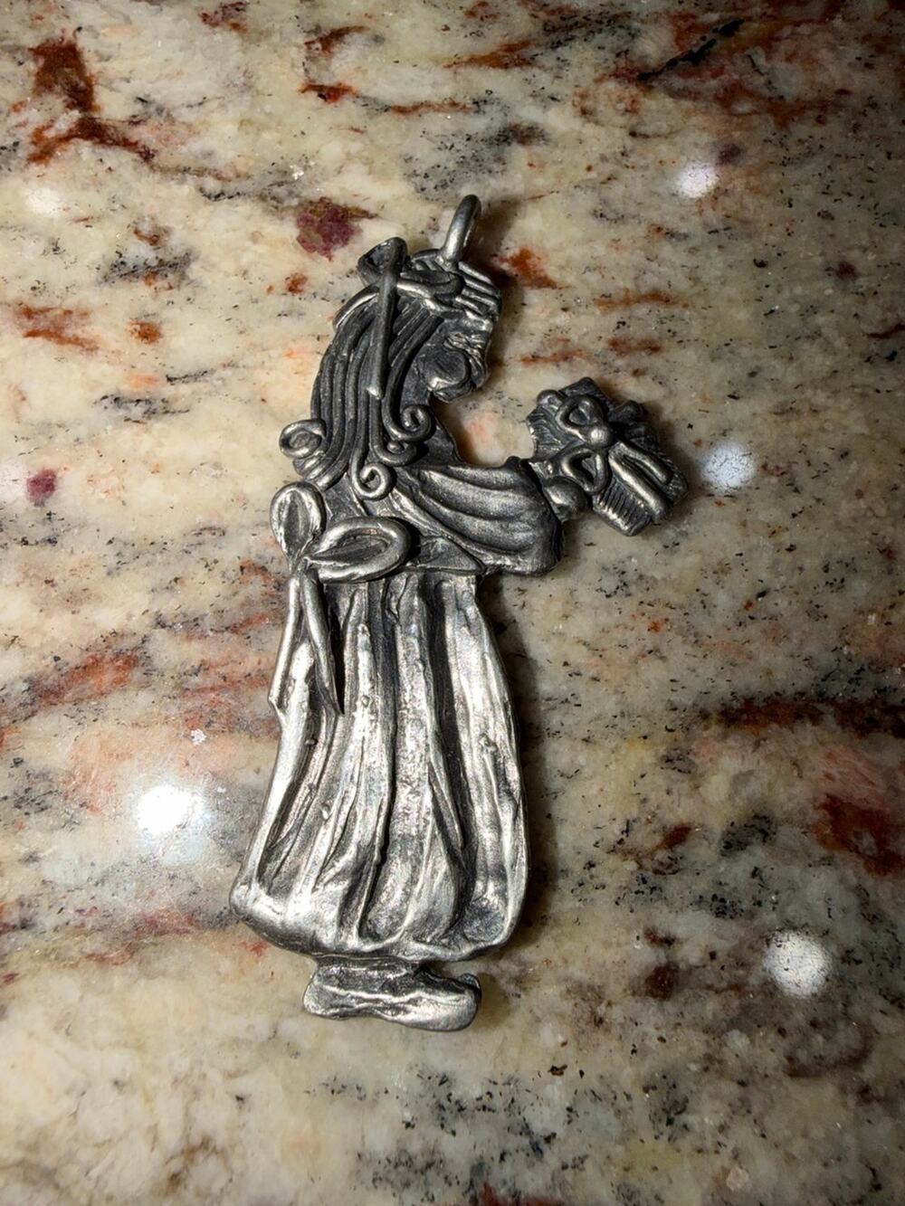 Maruri Pewter Girl with Doll Pendant